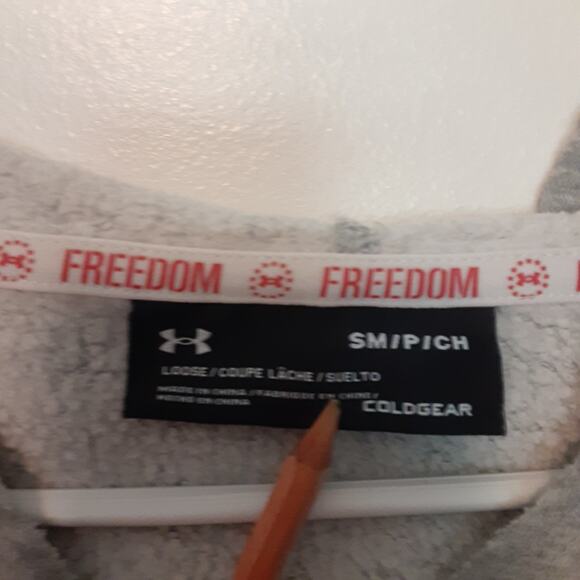 Under Armour Freedom Cold Gear Hoodie Mens S Gray Patriotic Flag V Neck Loose - Picture 4 of 7